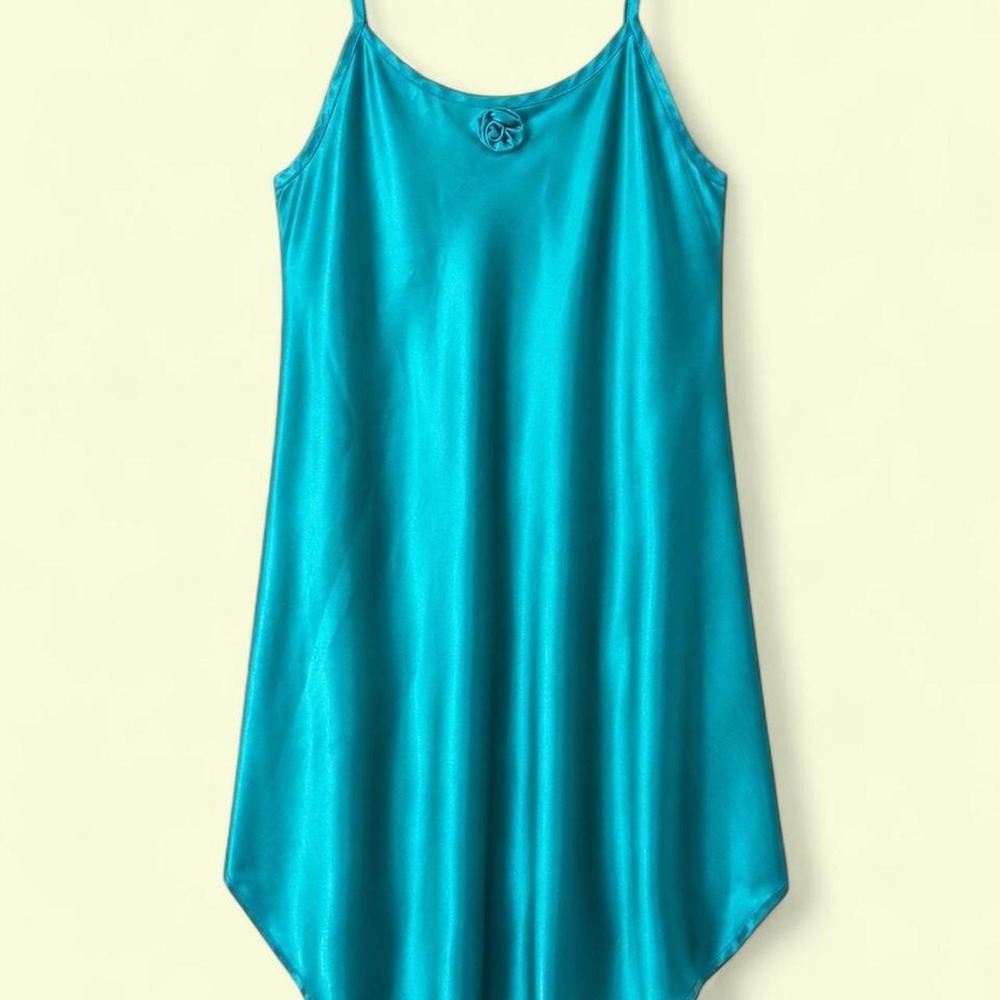Vintage Turquoise Slip Dress with Rosette Flower Detail